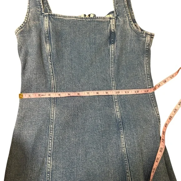 Abercrombie Denim Column Midi Dress size medium Jean sleeveless square neck - Picture 6 of 9